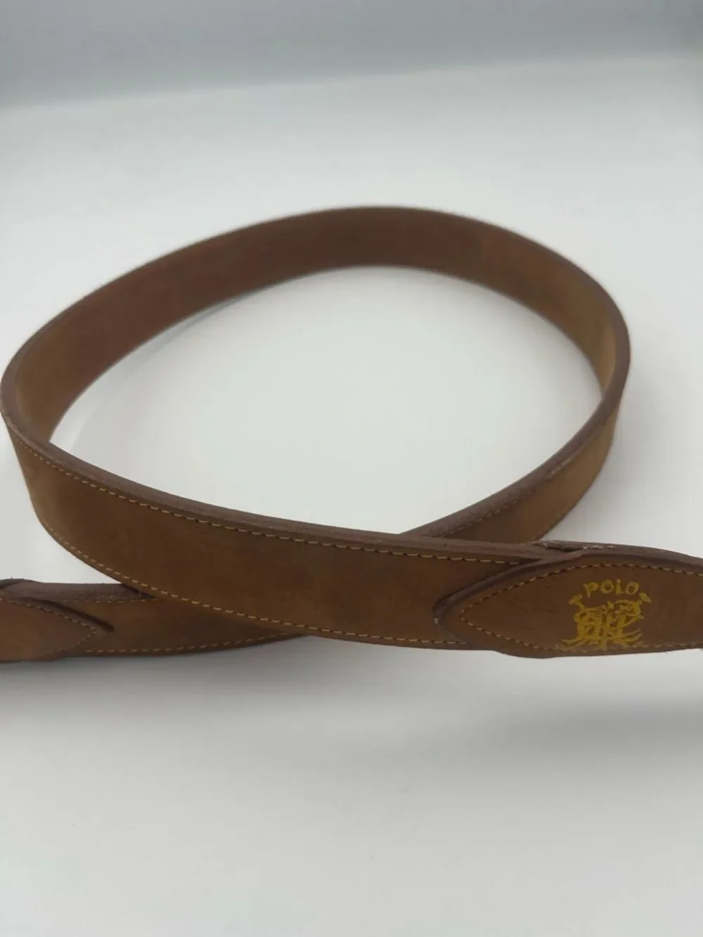 Vintage Ralph Lauren Brown Suede Leather Belt with Brass Buckle 40